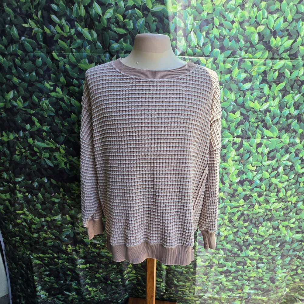American Eagle Lived In XS Tan Textured Knit Top Short Sleeve Waffle